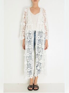 Ne Quittez Pas Crochet Lace Duster White size L Anthropologie Boho Bridal Resort